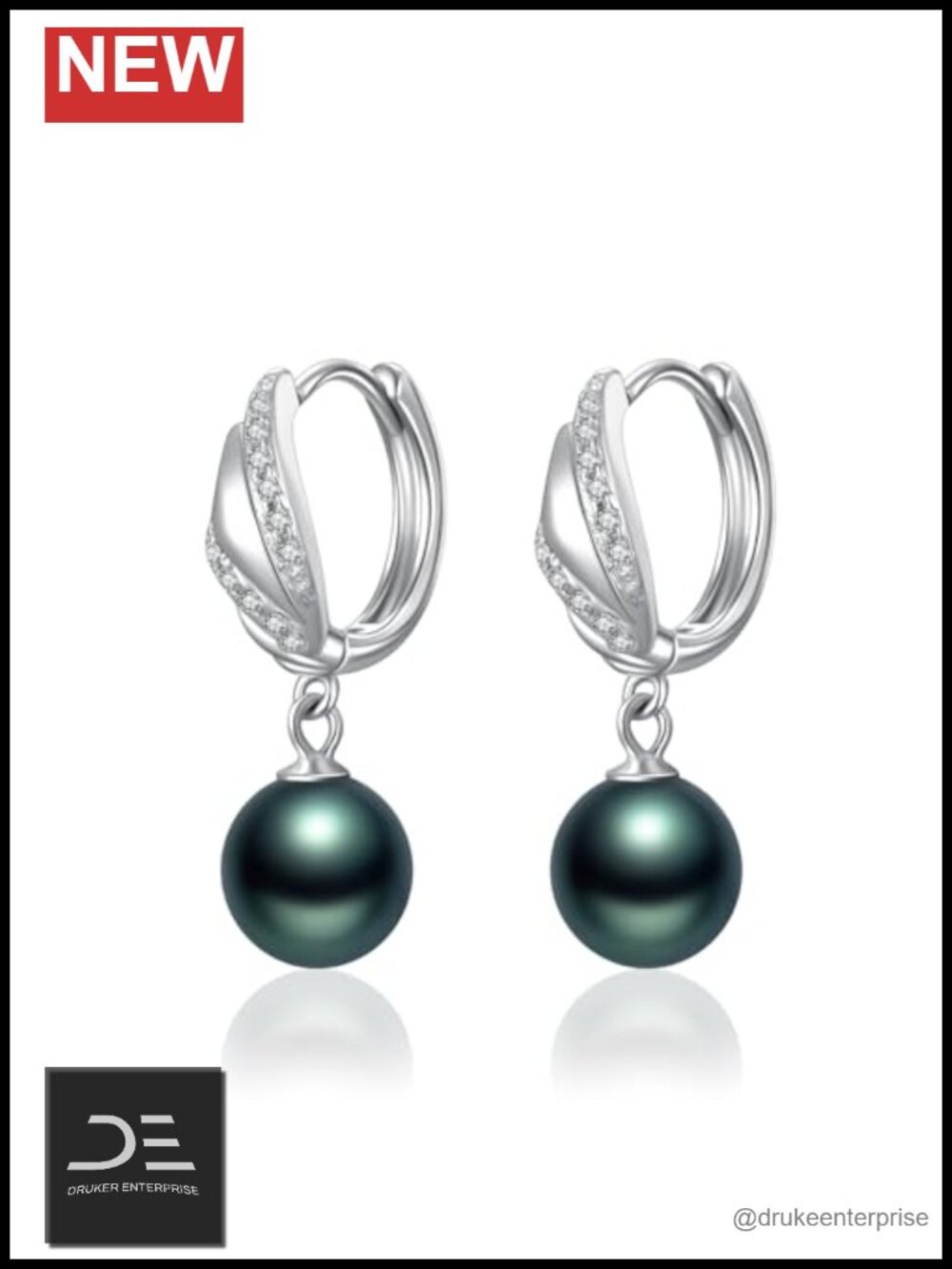 Tahitian Black Pearl Dangle Earrings 925 Sterling Silver Clip-On